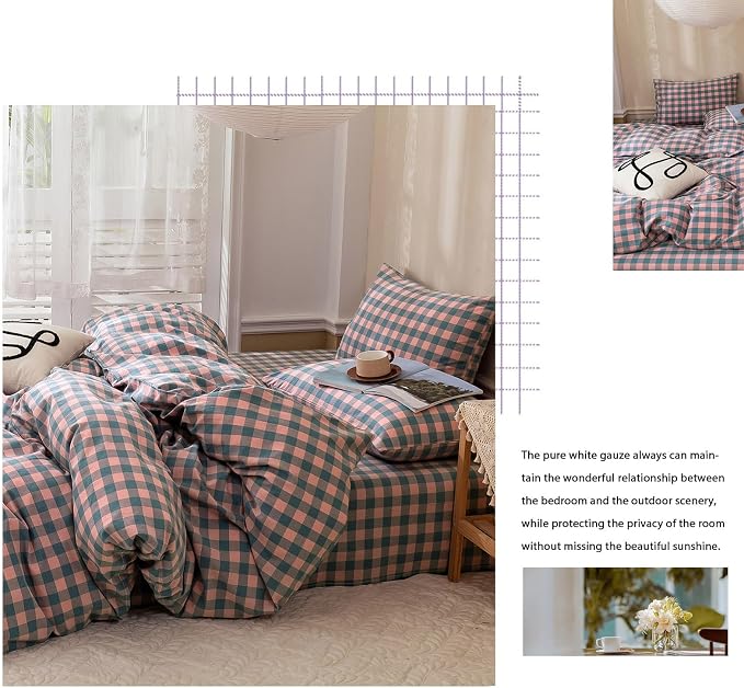 LifeTB Purple Pink Plaid Comforter Set Full Geometric Checkered Pattern Comforter Boho Grid Plaid Printed Bedding Comforter Set Fluffy Soft Lightweight Bedding Comforter Full Size with 2 Pillowcases
