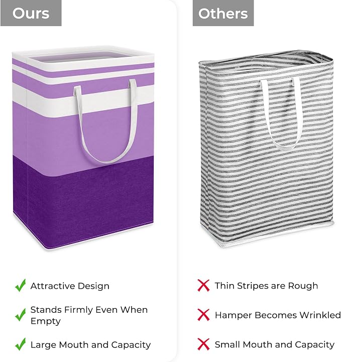 HomeHacks 2 Pack Laundry Baskets, Laundry Hampers Bags (Purple 75Lx2) | Waterproof, Freestanding, Collapsible Clothes Hamper with Reinforced Handles in Laundry Room, Dorm, Bathroom, Bedroom