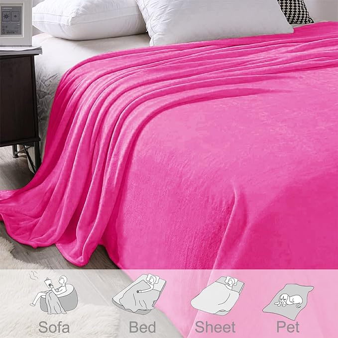 Exclusivo Mezcla Soft Fleece Throw Blanket for Couch, Hot Pink | 50x60 Inches, Double-Sided Brushed Flannel, Lightweight Plush Cozy Blanket for Home Decor, All Season, Machine Washable
