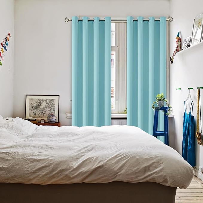 BGment Baby Blue Blackout Curtains for Living Room 95 Inch Long - 2 Panels | Grommet Top, Black Out, Extra Long, Room Darkening, Sunblock, Thermal Insulated, Window Drapes for Bedroom, 52x95 Inch