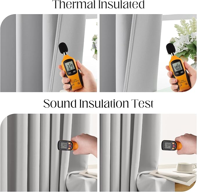 CUCRAF Grayish White Blackout Curtains 63 inch Length 2 Panels Set, Rod Pocket Room Darkening Drapes for Bedroom Living Room, Insulated Thermal Light Blocking Window Curtain (W52 x L63 Inch)