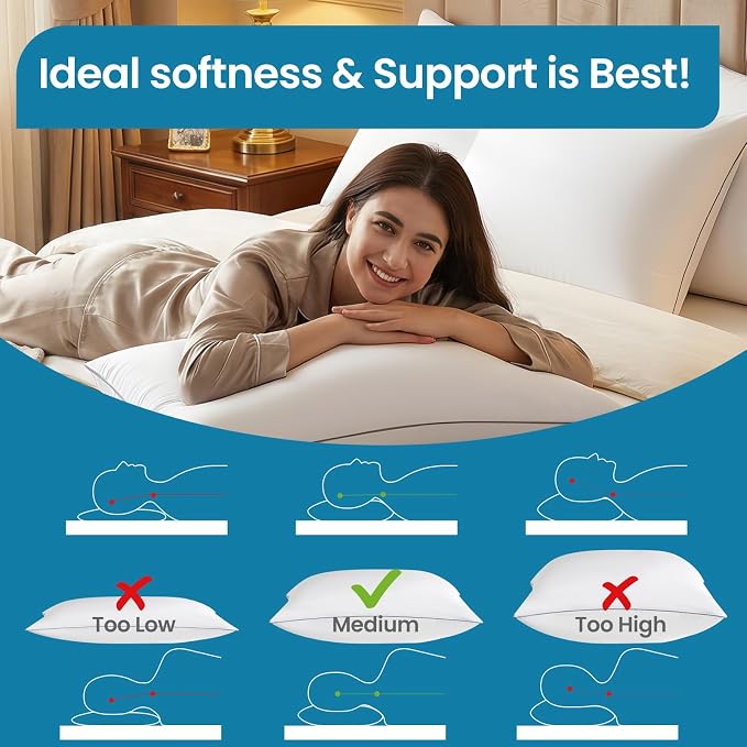 King Size Pillows Set of 2-Soft Adjustable Fluffy Bed Pillows for Sleeping | Down Alternative Fill Pillows, Zippered Plush Support, Hotel Quality, Oeko-TEX, Machine Washable, 110GSM Grey Piping, King