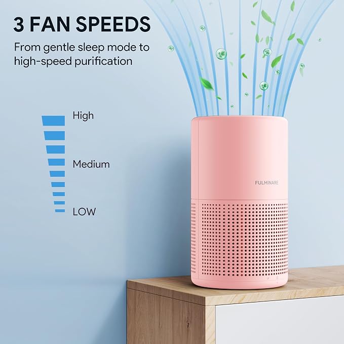 FULMINARE Air Purifiers for Home H13 True HEPA Air Filter (Pink 2 Pack) | Remove Pet Hair, Smoke, Odors，Quiet Air Cleaner With Night Light, Portable Small Air Purifier for Home, Office, Living Room
