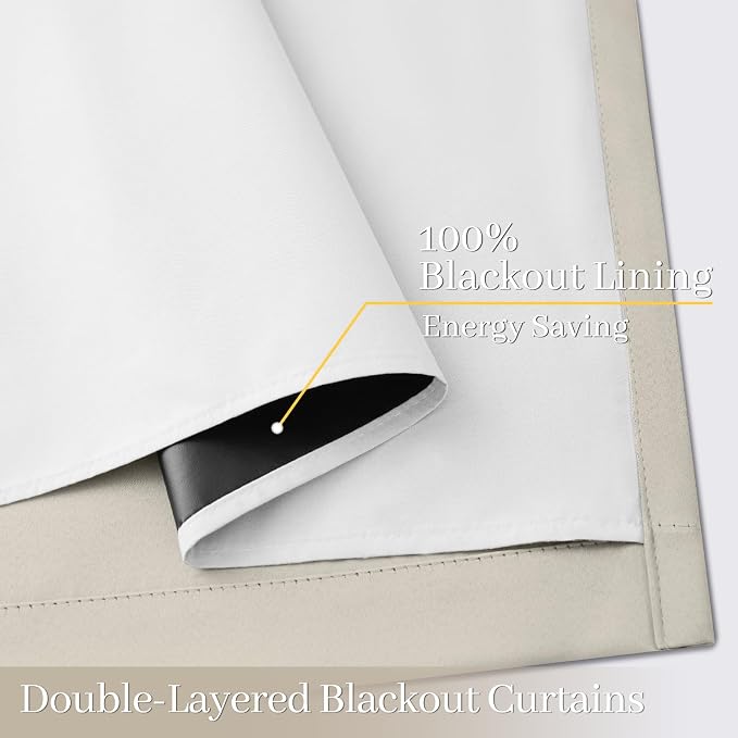Yakamok Stone Blackout Curtains 63 Inches Long for Bedroom 50" Wide 2 Panel | Blackout Curtain Panels for Bedroom, 2 Thick Layers Grommet Top Thermal Insulated Drapes with White Back for Living Room