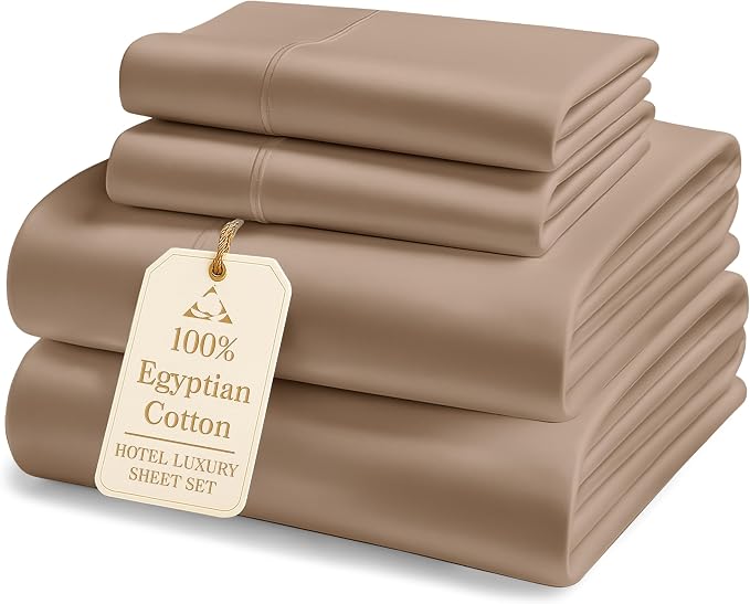 LANE LINEN 100% Egyptian Cotton Full Size Bed Sheets, Machine Washable Naturally Temperature regulating Sustaibable No Pill Fade Resistant Full Size Sheets Set Cotton- Hazelwood