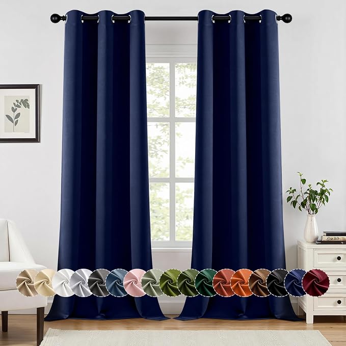 MIULEE Blackout Curtains for Bedroom 2 Panels 40 x 96 Inch Long Navy Blue | Thermal Insulated, Living Room Darkening Grommet Drapes, Noise Reducing, Light Blocking Window Treatments