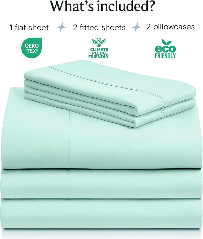 Split King Sheets for Adjustable Bed, Soft Deep Pocket Bed Sheets Set, 5PC | LuxClub Silky Fitted Sheet & Pillowcase Sets, Breathable Hotel Luxury Bedding for Mattress Wrinkle Free, Aquamarine
