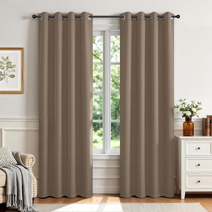 Joydeco Blackout Curtains for Bedroom 84 inch Long 2 Panels, Thermal Insulated Room Darkening Curtains with Grommets, Soft Window Drapes for Living Room (W52 x L84 Inch, Khaki)