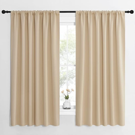 NICETOWN Room Darkening Curtains for Bedroom - Triple Weave Home Decoration Thermal Insulated Solid Drapes for Kitchen (Biscotti Beige, Set of 2 Panels, 62 x 63 Inch)