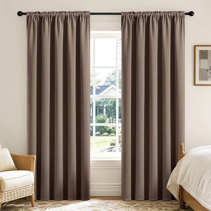 CUCRAF Khaki Blackout Curtains 108 inch Length 2 Panels Set, Rod Pocket Room Darkening Drapes for Bedroom Living Room, Insulated Thermal Light Blocking Window Curtain (W52 x L108 Inch)