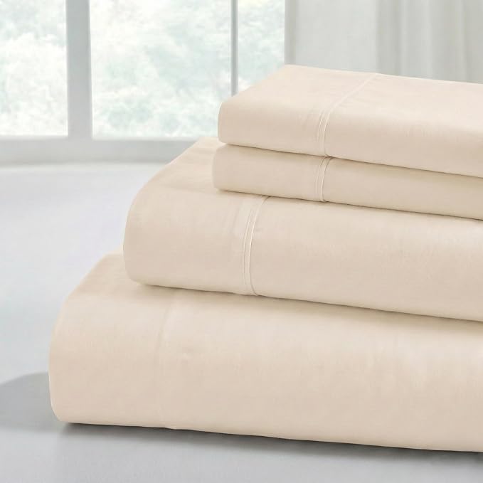 Modern Threads Soft Microfiber Solid Sheets - Luxurious Microfiber Bed Sheets - Includes Flat Sheet, Fitted Sheet with Deep Pockets, & Pillowcases Egg Shell Twin