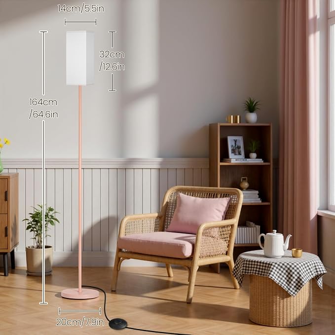 Floor Lamp, Pole Lamp with Foot Switch, Modern Standing Lamp Shade, Minimalist Freestanding Lamp (Bulb Not Included), for Living Room, Bedroom Office ETL Listed, Pink and White PCW07LD05