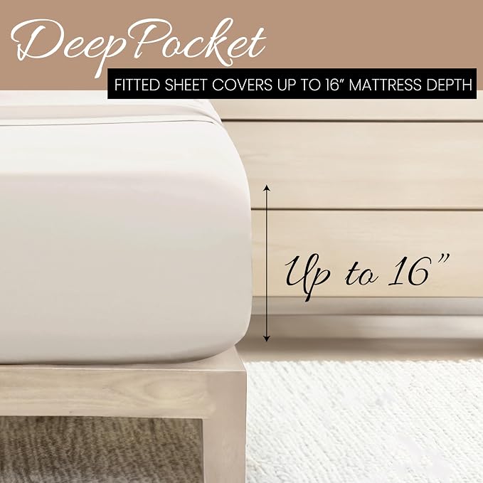 Linen Market Double-Brushed Microfiber King Sheet Set 4 Piece – Oeko-TEX Certified Ultra Soft & Wrinkle-Free - 16" Deep Pocket Sheets - Easy Care King Size - Ivory