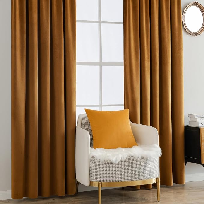 MIULEE Velvet Curtains 52x90 inches 2 Panels Gold Brown Blackout Curtains | Luxury, Bedroom Living Room, Thermal Insulated, Super Soft Window Drapes, Rod Pocket & Back Tab