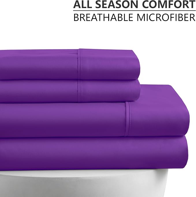 American Home Collection King Sheet Set - Ultra-Soft Microfiber 15-Inch Deep Pocket - Wrinkle Free and Fade Resistant (Purple)