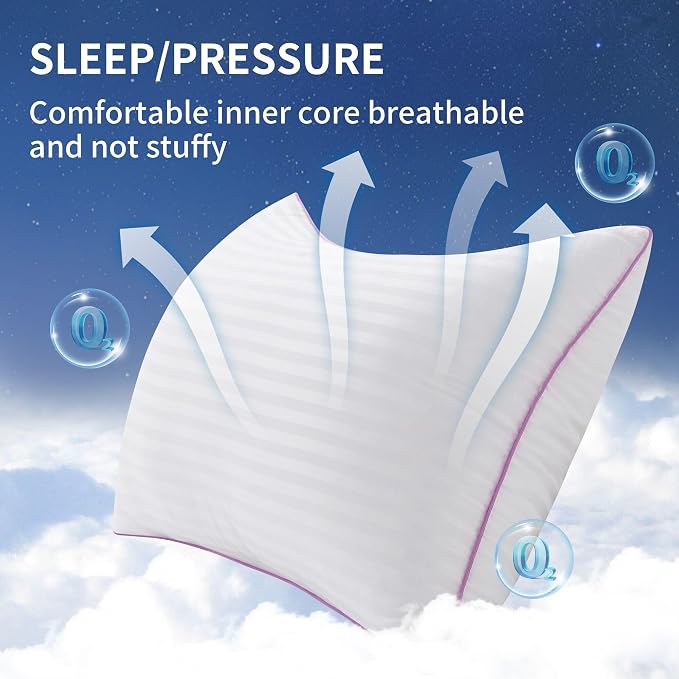 VAINOC Pillows Standard Size Set of 2,Breathable Hotel Collection Bed Pillows for Sleeping Medium Soft Down Alternative Microfiber Filled,17 x 26 Inches
