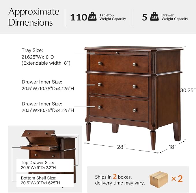 HULALA HOME 30 Inches Side Table with Charging Station, Set of 2, Walnut | Spindle Legs, Hidden Drawer, Pull-Out Tray, Built-In Outlet, Chamfered Edges, Adjustable Feet, Transitional Style