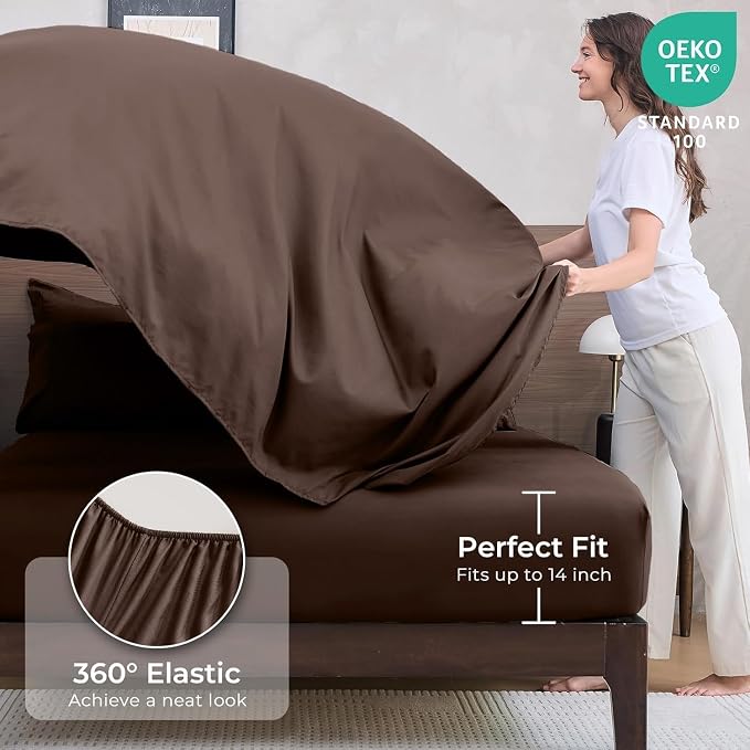7-Piece Oversized King Comforter Set, Brown | Reversible, All-Season, Soft, 7 Piece Set, All-Season Reversible Bed in a Bag, Flat Sheet, Fitted Sheet, Pillowcases