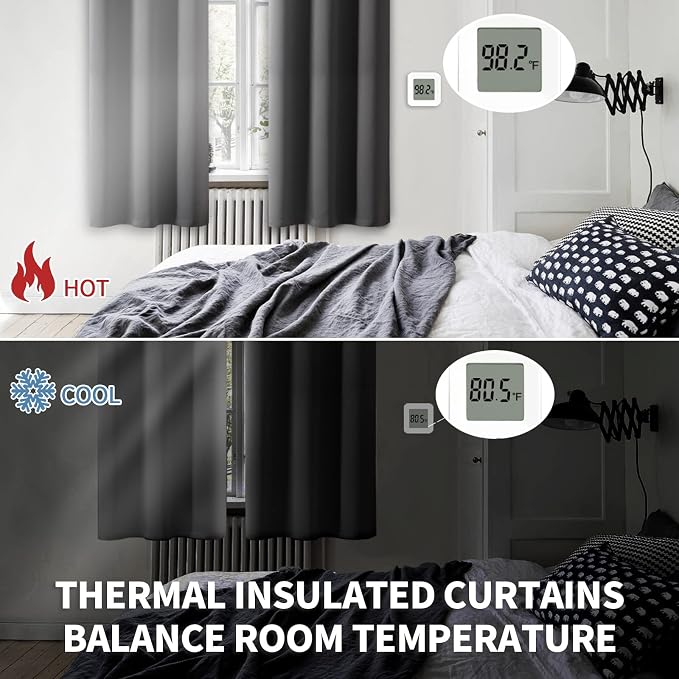 BGment Dark Grey Blackout Curtains for Bedroom 63 Inch Long - 2 Panels | Grommet Top, Black Out, Room Darkening, Sunblock, Thermal Insulated, Window Drapes for Kids Boys Room, 42x63 Inch