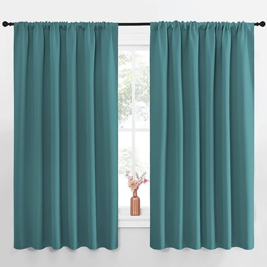 NICETOWN Blackout Curtains for Bedroom, Blackout Curtain Panels, Sea Teal, 1 Pair, 62 by 63-inch, Window Treatment Energy Saving Thermal Insulated Solid Rod Pocket Blackout Drapes/Draperies