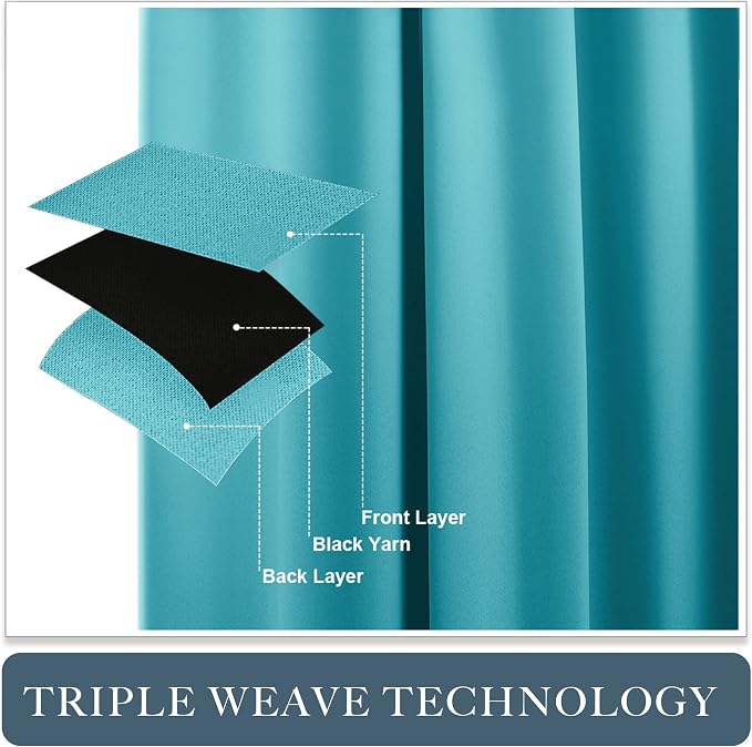 PONY DANCE Blackout Curtains Set - Window Treatments Rod Pocket Draperies Light Block Curtain Panels for Kids' Room Kitchen & Bathroom, W 42 by L 45 inches, Blue Mist, 2 Pieces
