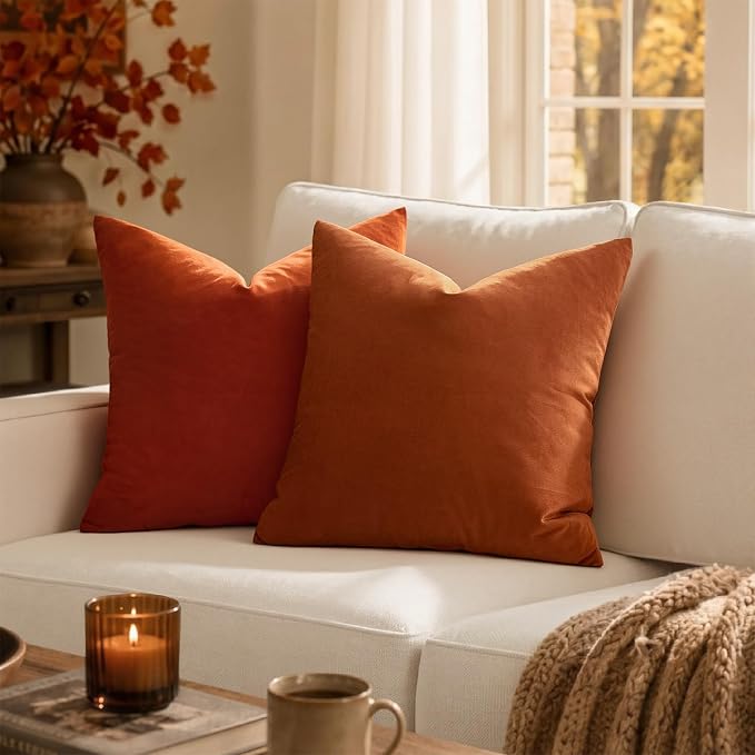 MIULEE Velvet Fall Throw Pillow Covers 22x22 Inch Pack of 2 Burnt Orange | Soft Solid Decorative Pillow Covers, Modern Luxury Home Decor, for Couch Chair Sofa Bedroom Livingroom