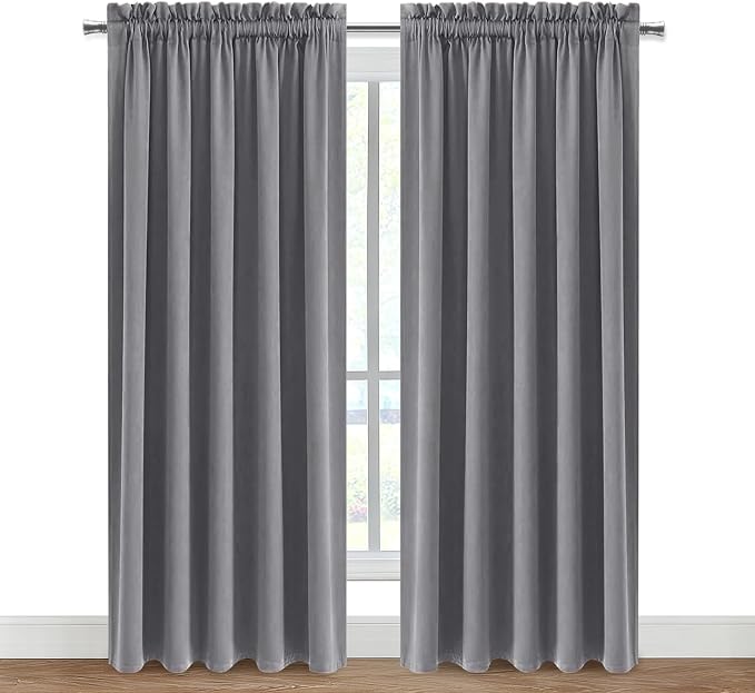 DWCN Wide Blackout Curtains for Bedroom Living Room 70 x 84 Inch Long Grey | 2 Panels Set, Room Darkening, Thermal Insulated, Light Blocking, Rod Pocket Drapes, Noise Reducing Window Treatments