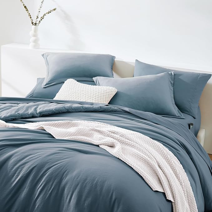 Queen Comforter Set-7 Pieces Soft Prewashed Bed in a Bag Queen Bedding Sets | All Season Comforter with Sheets, Pillow Shams & Pillowcases,Oxford Blue