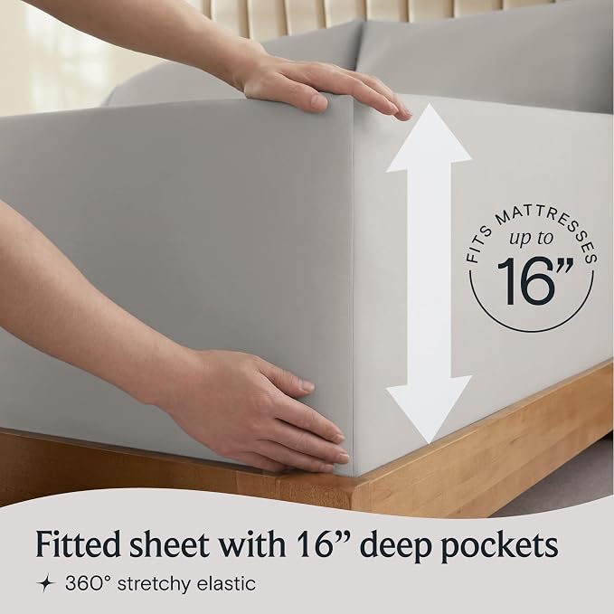 LuxClub 4 PC California King Sheet Set, Deep Pockets Wrinkle Free Cooling Bed Sheets Hotel Bedding for Women, Men, Includes 1 Fitted Sheet, 1 Flat Sheet and 2 Pillowcases-Light Taupe | LuxClub Silky Fitted Sheet & Pillowcase Sets, Breathable Hotel Luxu...