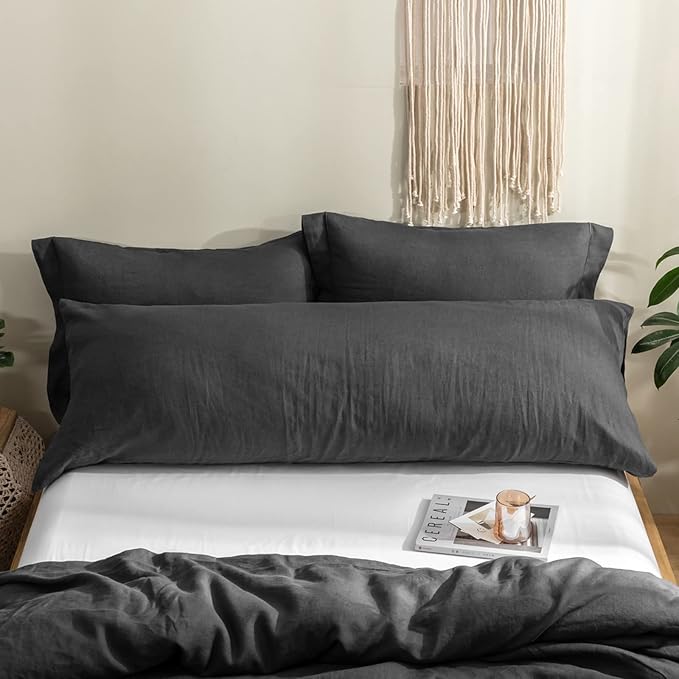 Simple&Opulence Body Pillow Cover 20" x 54",100% Pure Linen, Ultra Soft and Breathable, Body Pillowcase with Envelope Closure for Adults(Dark Grey)