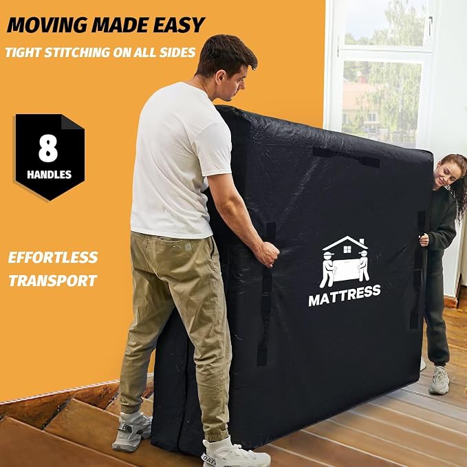 Mattress Bags for Moving, BETU Mattress Protector Waterproof Mattress Cover Queen Size Storage Bags with 8 Heavy-Duty Handles and Zipper for Bed Extra Thick Large Reusable(2 Pack, 82"x62"x15" Black)