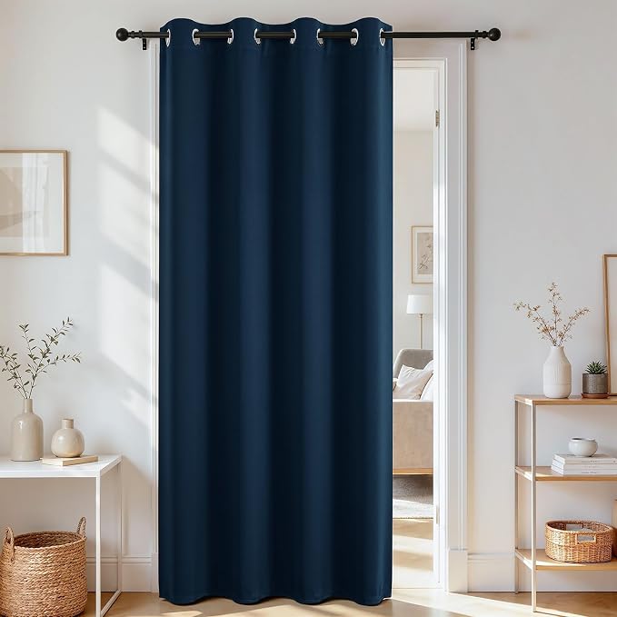 Joydeco Door Curtain Blackout Curtains for Doorway Privacy Closet Drapes | Room Divider Curtains for Bedroom Living Room, Sliding Door Curtains for Open Closet (Navy Blue, 32Wx80L, 1 Panel)