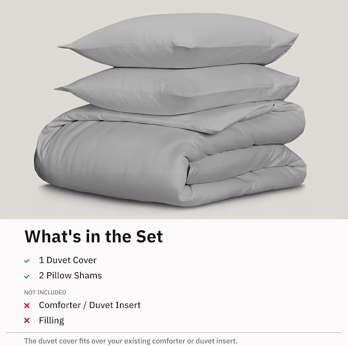 California Design Den Luxury Duvet Cover Set Oversized King, Light Grey | Soft 400 Thread Count 100% Cotton Sateen Backed by GH Seal, Duvet Cover & Pillow Sham 3 Pc Set, Button Closure & Corner Ties