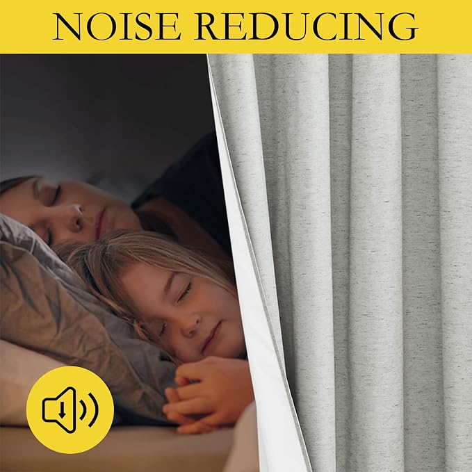 NICETOWN Grey Noise and Lights Block Out Curtains, 2 Panels, 34-inch W by 80-inch L, Thermal Insulated 100% Blackout 2-Layer Lined Drapes, Noise Cancellation Window Draperies for Dining Room