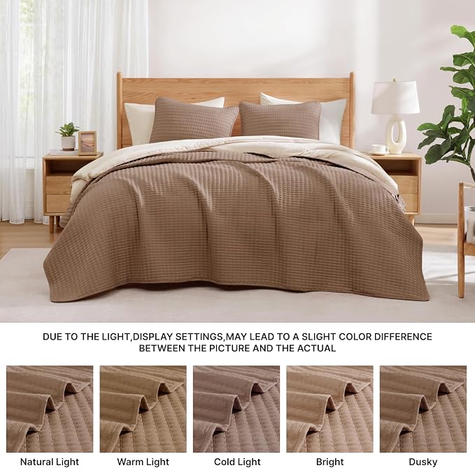 Oversized King Quilt-Brown Lightweight Bedspreads Quilt Bedding Set | Soft Coverlet with 2 Shams for All Seasons, Suitable for Bed, Couch, 102"x110"