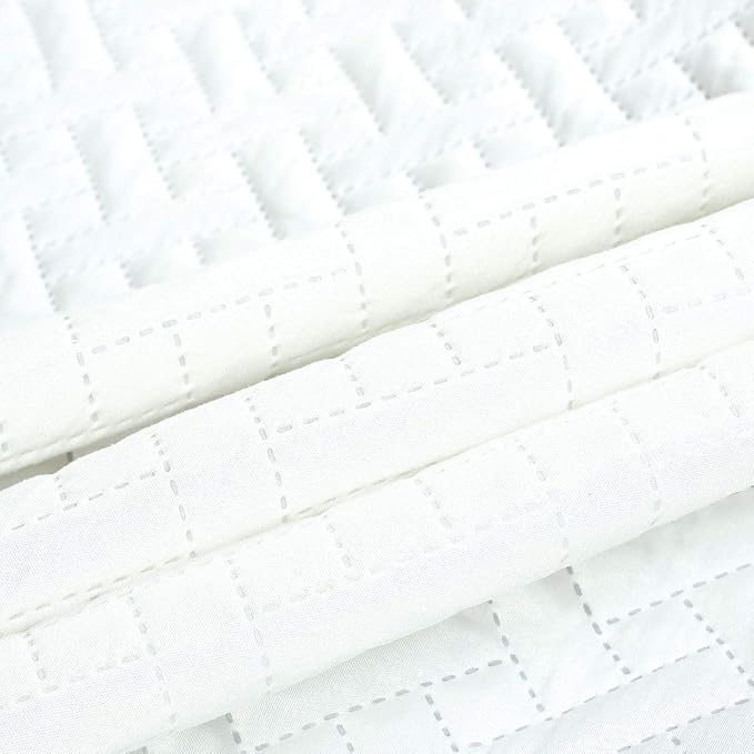 Legacy Decor 3 PCS Squared Stitched Pinsonic Soft Bedspread, Queen White | Oversized Queen Squared Stitched Coverlet, All Season, Oversized, White Color, 3 PCS Set, Bedspread Quilt Coverlet