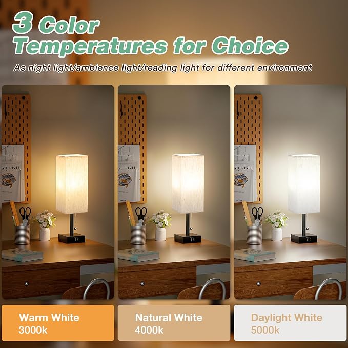 aooshine Pull Chain Small Table Lamp - 3 Color Temperature Bedside Lamp for Bedroom with USB Port, Minimalist Nightstand Lamp with Black Base, Desk Lamp for Kids Room Dorm, Bulb Included | Pull Chain Switch, LED Bulb Included, Cream Fabric Shade, 14.7"...