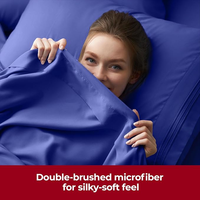 Mellanni Iconic 4-Piece, Ultra Soft Sheet Set (Queen, Royal Blue) | 10M+ Sleepers. Lab-tested: Sleeps Cool, Stays Bright, Strong, Smooth. Good Housekeeping Best Bedding, 7 yrs running.