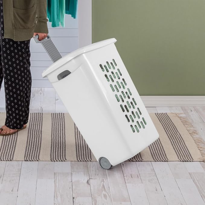 Sterilite Ultra™ Wheeled Hamper, Plastic Laundry Hamper, White, 3 Pack
