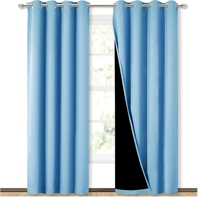 NICETOWN Blue Blackout Curtains for Baby Room 52" Wide x 84" Long 2 Panels | 100% Blackout Energy Smart Noise Blocking Drapes for Guest Room Bedroom, Thermal Insulated Lined Window Dressing Home Decor