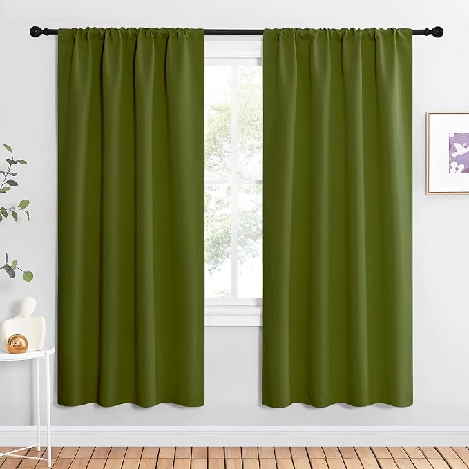 NICETOWN Blackout Curtains for Living Curtains, Olive, 2 Panels, 42 by 72, Room Darkening Window Curtain Panels, Easy-Care Solid Thermal Insulated Draperies/Drapes for Daughter Room