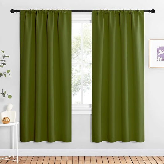 NICETOWN Blackout Curtains for Living Curtains, Olive, 2 Panels, 42 by 72, Room Darkening Window Curtain Panels, Easy-Care Solid Thermal Insulated Draperies/Drapes for Daughter Room
