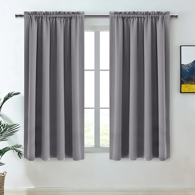 DWCN Blackout Curtains for Bedroom Living Room 38 x 54 Inch Long Grey | 2 Panels Set, Room Darkening, Thermal Insulated, Light Blocking, Rod Pocket Drapes, Noise Reducing Window Treatments