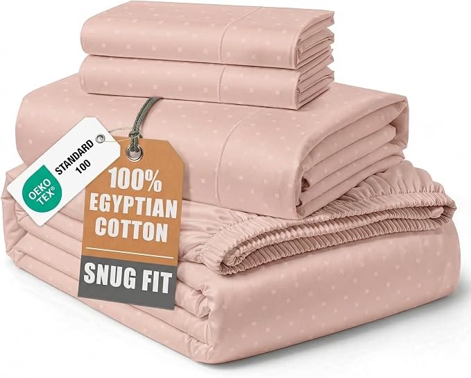 LANE LINEN Deep Sheets Queen 100% Egyptian Cotton Sateen - Veiled Rose | Soft Sheets Queen - 4-Piece Set, For Guests And Everyday Use, For A Silky Hotel-Style Bed, Fade-Resistant & Durable