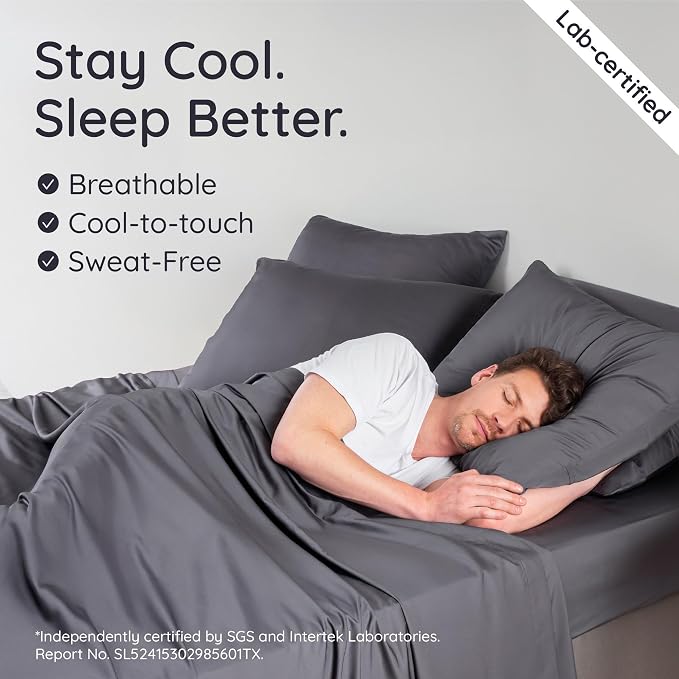 Bambaw 100% Viscose Derived from Bamboo Sheets Queen Size Set – 4pcs Cooling Sheet Set, Super Soft Sheets Queen Size, Luxury Bed Sheets, Deep Pocket Fits Up to 16'' Mattresses (Charcoal)