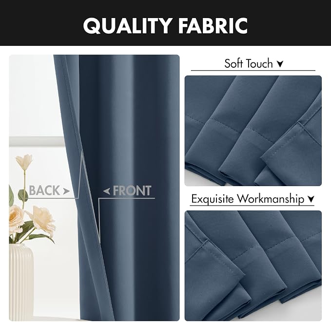 MIULEE Stone Blue Blackout Curtains 4 Panels Set 72 Inch Length Bedroom | Thermal Curtains for Summer Heat, Light Blocking Privacy Window Drapes, Top&Bottom Rod Pocket