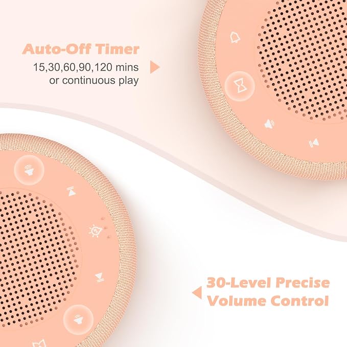 Buffbee Sound Machine & Alarm Clock 2-in-1, Bedroom Sleep Clock, Peach | 0-100% Clock Face Brightness, Bottom Colored Light, Sleep Timer, Precise 30-Level Volume White Noise Machine