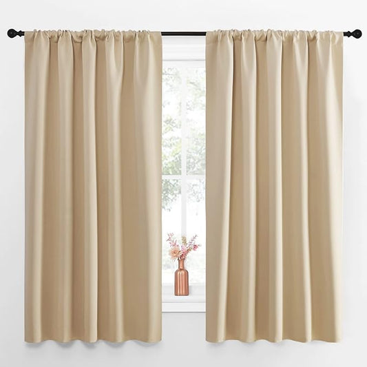 NICETOWN Room Darkening Curtains for Bedroom - Home Decoration Privacy Protection Thermal Insulated Solid Drapes/Draperies for Kitchen Window (Biscotti Beige, Set of 2, 52 x 63 inches)