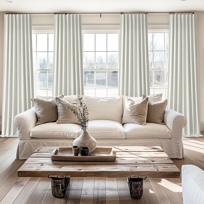 QJmydeco Pleated Beige Curtains 96 Inches Long 2 Panels Burg, Energy Efficient Decorative Total Blackout Curtains for Bedroom Wide Windows Drapes for Living Room Thick Soundproof Rod Pocket&Hook&Rings
