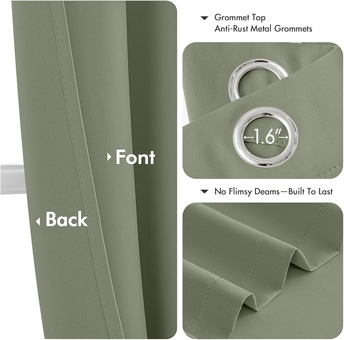 MIULEE Blackout Curtains for Bedroom 2 Panels 40 x 72 Inch Long Sage | Thermal Insulated, Living Room Darkening Grommet Drapes, Noise Reducing, Light Blocking Window Treatments